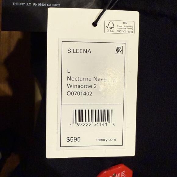 Theory Sileena Nocturne Navy Winsome 2 Wool Cashmere Blend, L, NWT $595 - Picture 3 of 5